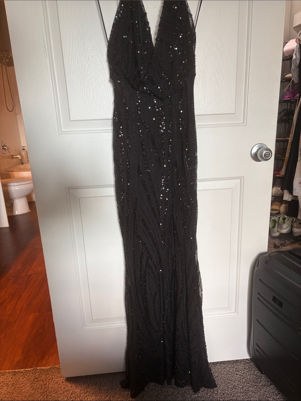 Lovely Day Black Sequin Halter Prom Dress